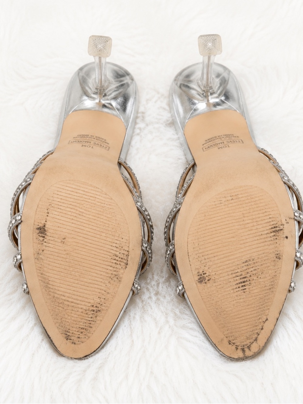 Steve Madden Pamola Crystal Embellished Silver Heeled Sandals Size 10M EUC - Picture 4 of 4